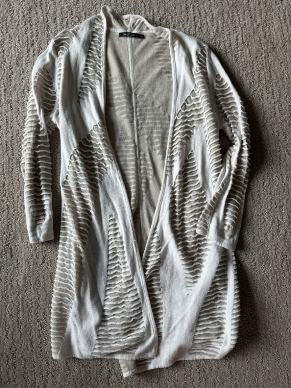 NIC+ZOE Cream Open-Front Cutout Knit Cardigan